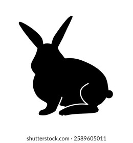 Hare silhouette. Easter bunny shape, shadow, profile. Black astrology and eastern horoscope symbol, rabbit icon of Chinese zodiac, side view. Flat vector hand drawn illustration.