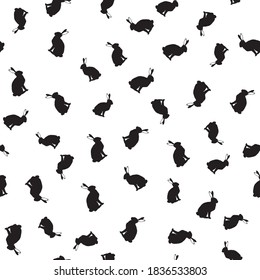 Hare silhouette seamless pattern. Rabbit meat meat. Background for craft food packaging or butcher shop design. Vector illustration