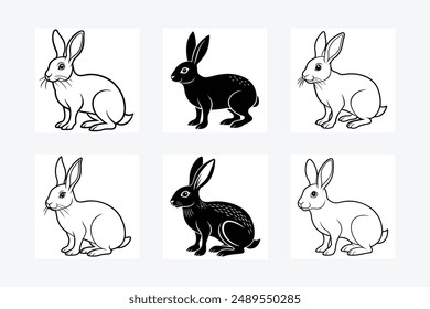 Hare silhouette set. Vector illustration black and white