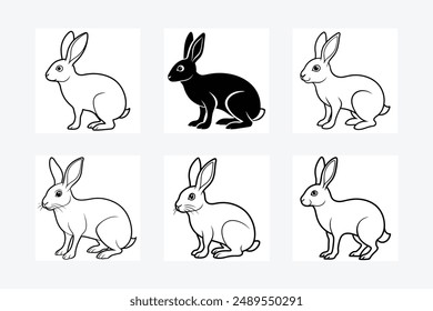 Hare silhouette set. Vector illustration black and white