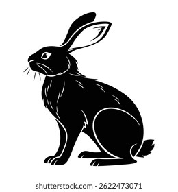 Hare silhouette set. Vector illustration black and white. Mysterious black rabbit silhouette vector