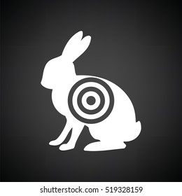Hare silhouette with target  icon. Black background with white. Vector illustration.