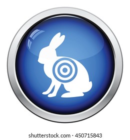 Hare silhouette with target  icon. Glossy button design. Vector illustration.