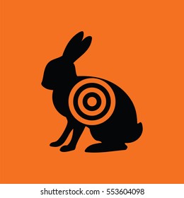 Hare silhouette with target  icon. Orange background with black. Vector illustration.