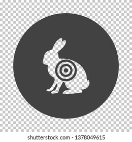 Hare silhouette with target  icon. Subtract stencil design on tranparency grid. Vector illustration.
