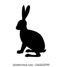 Hare silhouette. Vector black silhouette of a rabbit.