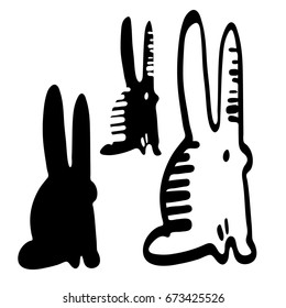 Hare. Simple animals in the old style of engraving. Black silhouettes on a white background.