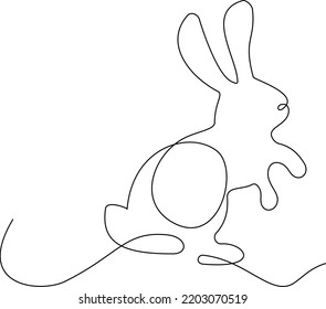 Hare Sitting. Continuous line drawing. Cute rabbit silhouette. Zodiac sign. Easter and mid autumn Festival symbol. Vector cartoon illustration.