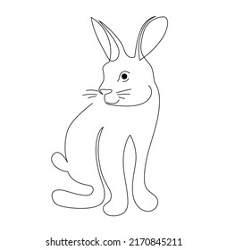 Sentada de liebre, dibujada en el estilo de una línea continua. Animal. Ilustración vectorial, aislada en fondo blanco
