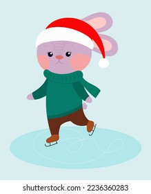 hare is skating.Vector illustration of a hare skating. Idea for a poster, invitation, postcard