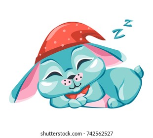 The hare is sleeping nicely in the nightcap.