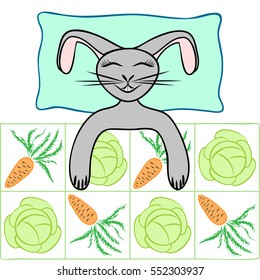 The hare is sleeping on a pillow in a bed under a blanket