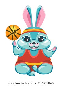 The hare smiles and performs a trick with a basketball. Sticker on social theme