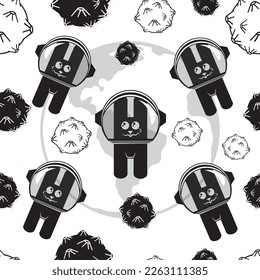 Hare in space, vector graphics, pattern, seamless image. Light background