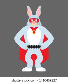 Hare superhero. Super rabbit in mask and raincoat. Strong bunny
