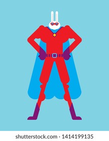 Hare superhero. Super rabbit in mask and raincoat. Strong bunny