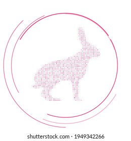 Símbolo liebre lleno de puntos rosas. Estilo de puntillismo. Ilustración del vector sobre fondo blanco