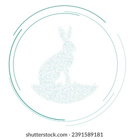 The hare symbol filled with teal dots. Pointillism style. Vector illustration on white background