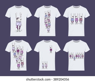 Hare teenager in fashionable clothes. Set of shirts. Vector illustration EPS 10.
