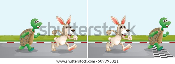 Hare and tortoise\
racing