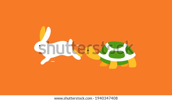 The Hare\
and the Tortoise vector illustration\
orange