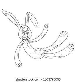 Hare toy icon. Vector illustration of a toy fabric hare. Hand drawn soft toy bunny.