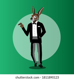 a hare in a tuxedo smokes a cigar. Vector.