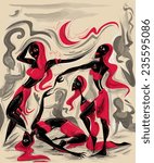Harem Dancers Under the Moon, Goddesses of the Desert (Vector Art)