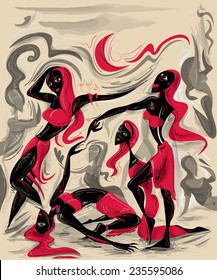Harem Dancers Under the Moon, Goddesses of the Desert (Vector Art)