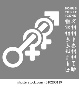 Harem icon and bonus man and lady WC symbols. Vector illustration style is flat iconic symbols, white color, gray background.