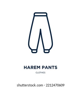 harem pants icon from clothes collection. Thin linear harem pants, pants, fashion outline icon isolated on white background. Line vector harem pants sign, symbol for web and mobile