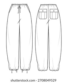 Harem pants women for women vector design mockup template technical flat sketch.