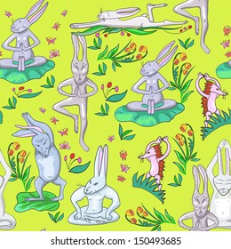 hares are doing yoga exercises
