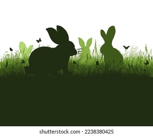 Hares in the grass. Vector illustration