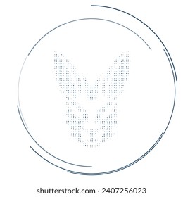 The hare's head symbol filled with dark blue dots. Pointillism style. Vector illustration on white background