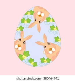 hares and leaves in a circle in the form of an egg