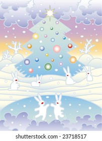 Hare's party under the Christmas tree