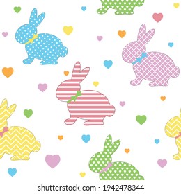Hares pattern with an ornament, color vector illustration on a white background, print textile