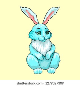 Hares or rabbit, animal are the symbol of Easter. The hare is sitting with folded paws, looking to the side.