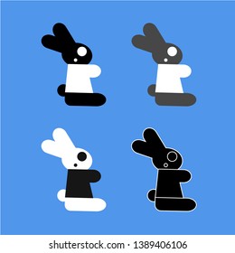 Hares in sweaters four pieces background blue