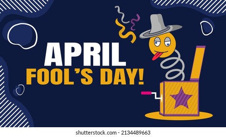 Hari April Mop, jack in the box toy, with dark background, the celebration day for banner, media social content vector illustration