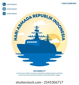 Hari Armada Republik Indonesia o Día de la Flota de la República de Indonesia con un barco en el mar