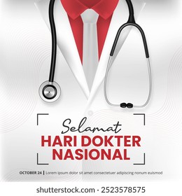 Hari Dokter Nasional Indonesia or Indonesian National Doctor Day with doctor suit with batik line