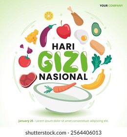 Hari Gizi Nasional or Indonesia National Nutrition Day with a bowl of healthy food