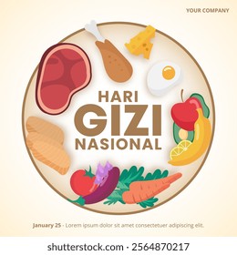 Hari Gizi Nasional or Indonesia National Nutrition Day with healthy food on a big plate