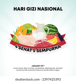 Hari Gizi Nasional or Indonesian Nutrition Day background with healthy food