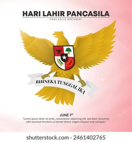 Hari Lahir Pancasila or Pancasila Birthday with a flying Garuda