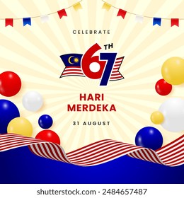 Hari Merdeka, Malaysia Independence Day minimalist design template with flat illustration.