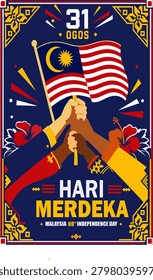 Hari Merdeka Malaysia Independence Day Vector with United Hands Holding Malaysian Flag for 31 Ogos National Celebration
Patriotic Malaysia Independence Day vector illustration featuring united hands holding a waving Malaysian flag, symbolizing national unity, diversity, freedom and pride during the 31 Ogos Hari Merdeka celebration, ideal for posters, banners, social media campaigns, educational materials and government promotions.