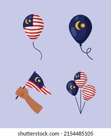 hari merdeka set cuatro iconos